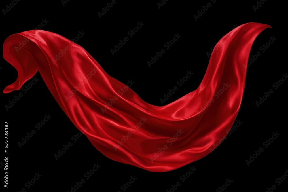 Fototapeta premium Red silk fabric flowing gracefully in the wind, seamlessly captured mid-motion. Isolated on transparent background.
