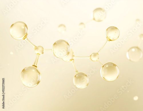 Abstract 3D Molecular Structure Golden Water Droplets, Firefly Inspired