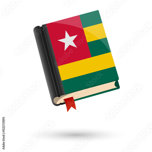 The book is covered in the flag of the Togo. Vector illustration of 3D language book on white background.