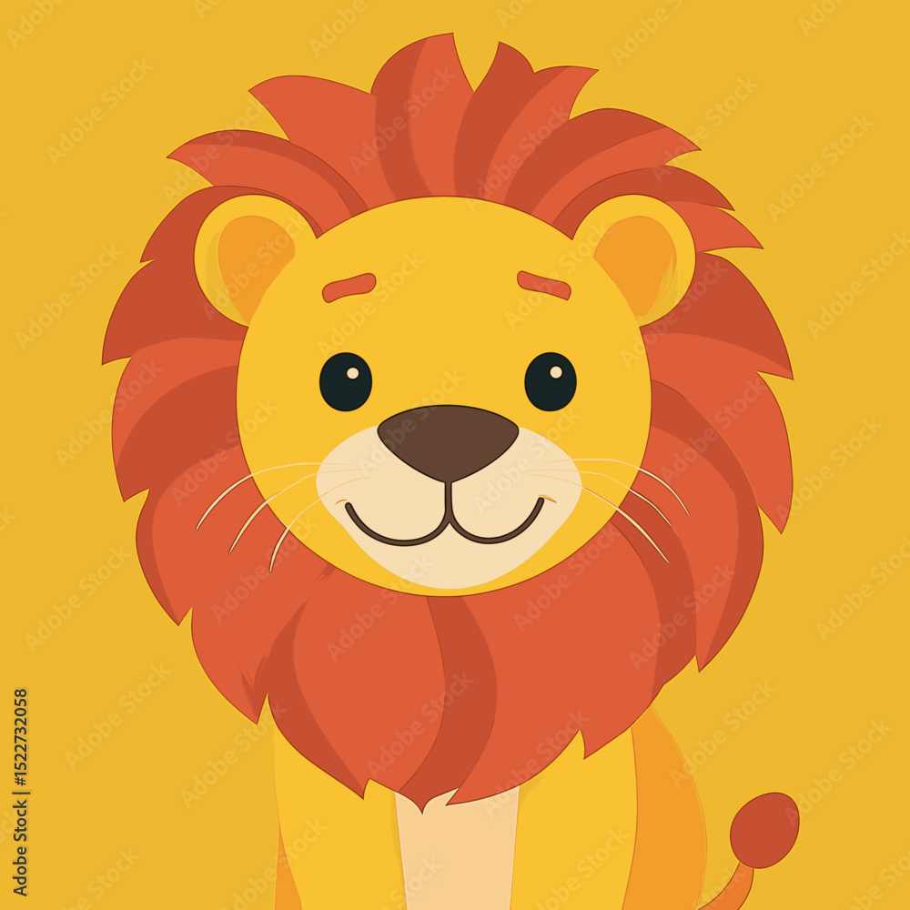 Cartoon lion character on a yellow background Cartoon lion character on a yellow background