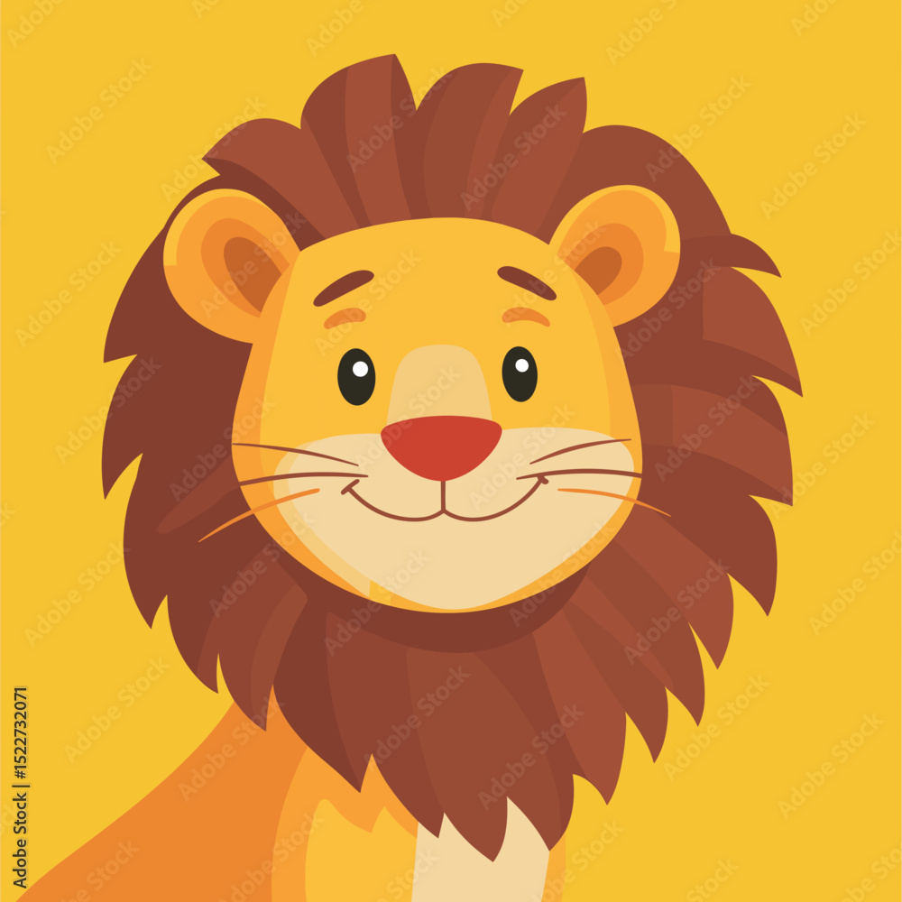 Obraz premium Cartoon lion character on a yellow background