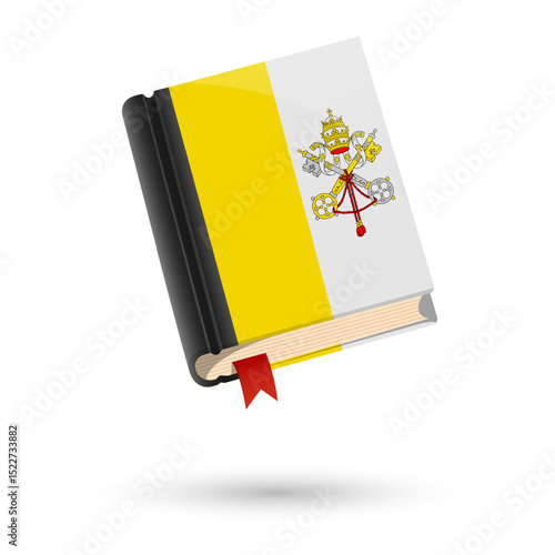 The book is covered in the flag of the Vatican. Vector illustration of 3D language book on white background.