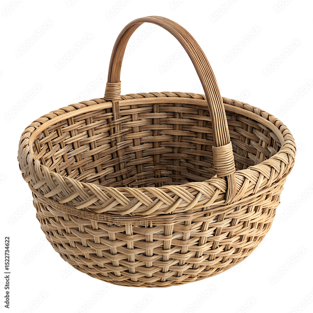 Fototapeta premium wicker basket isolated on white, Woven Basket With Handle for Storage Use