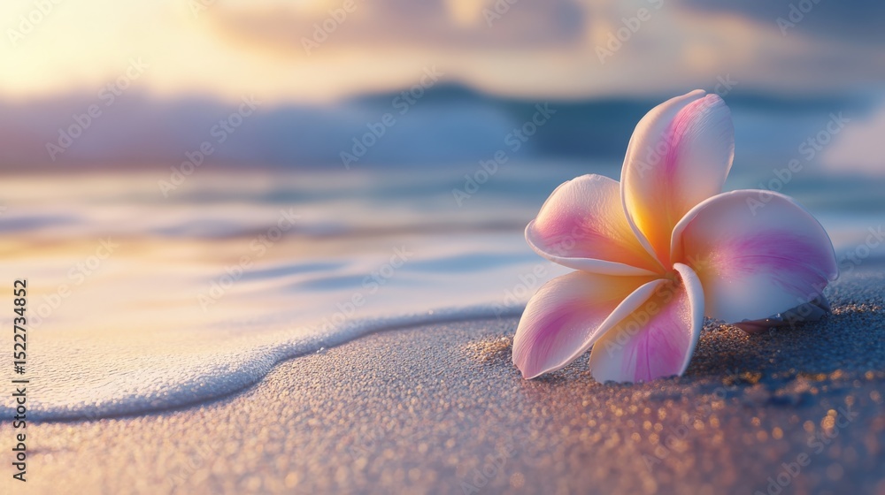 Plumeria flowers on the beach on the sand. selective focus. Generative AI, Plumeria flowers on the beach on the sand. selective focus. Generative AI,