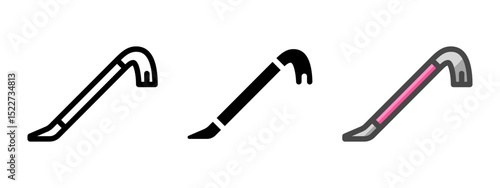 Multipurpose crowbar vector icon in outline, glyph, filled outline style. Three icon style variants in one pack.