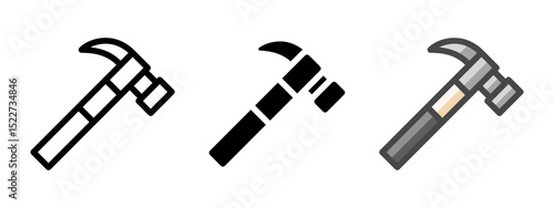 Multipurpose hammer vector icon in outline, glyph, filled outline style. Three icon style variants in one pack.
