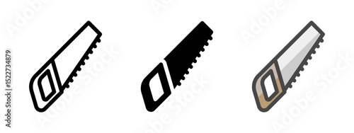 Multipurpose hand saw vector icon in outline, glyph, filled outline style. Three icon style variants in one pack.