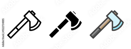 Multipurpose hatchet vector icon in outline, glyph, filled outline style. Three icon style variants in one pack.