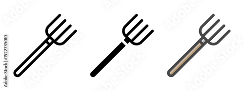 Multipurpose pitchfork vector icon in outline, glyph, filled outline style. Three icon style variants in one pack.