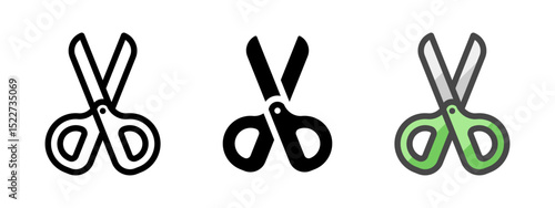 Multipurpose scissors vector icon in outline, glyph, filled outline style. Three icon style variants in one pack.