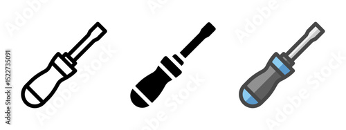 Multipurpose screwdriver vector icon in outline, glyph, filled outline style. Three icon style variants in one pack.