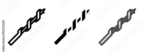 Multipurpose wood auger vector icon in outline, glyph, filled outline style. Three icon style variants in one pack.