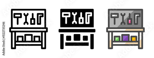 Multipurpose workbench vector icon in outline, glyph, filled outline style. Three icon style variants in one pack.
