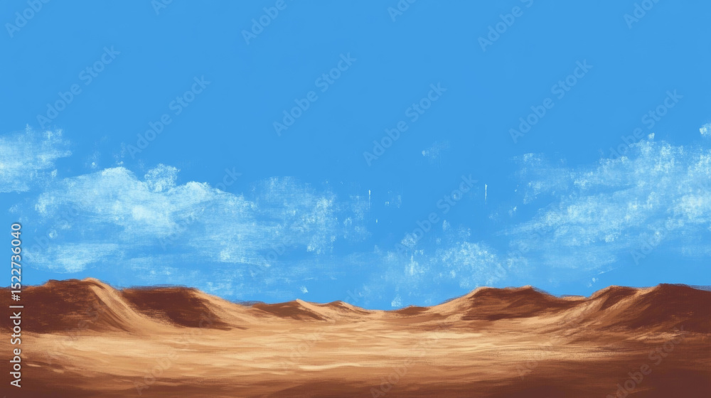 Naklejka premium A simple brown dune with a vast, deep blue sky above, capturing a tranquil, open natural landscape.