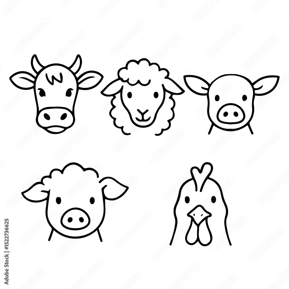 Obraz premium Farm animals set, vector illustration