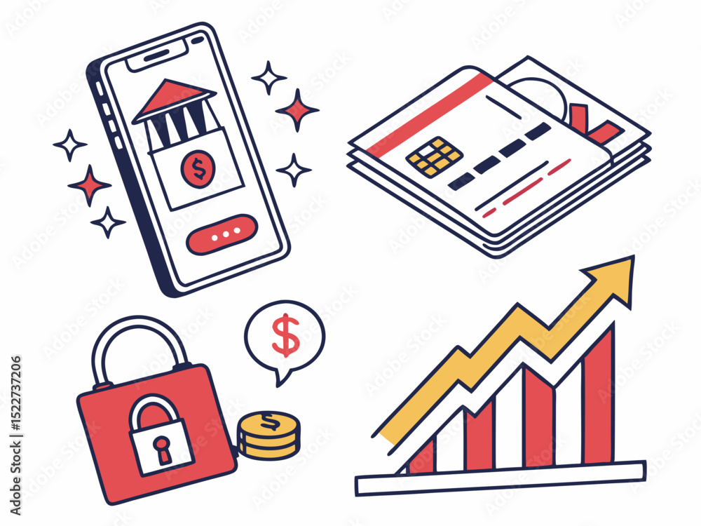 Obraz premium Elegant Modern Fintech And Mobile Banking Icons (6) Design