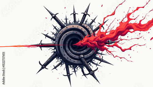 Gothic patterns featuring tattoo elements with blood droplets, chaotic spiral of blades and hooks
