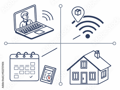 Stylish Modern Remote Work And Home Office Icon Set (2) Illustration