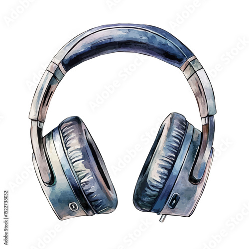 watercolor vector of Noise-Canceling Headphones, high quality, isolated on a white background.