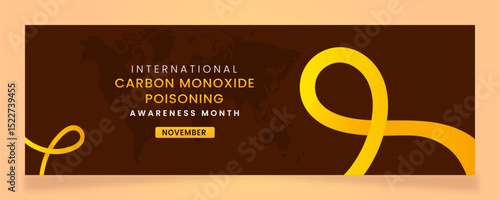 Carbon Monoxide Poisoning Awareness campaign banner with Yellow ribbon symbols on gradient pastel light yellow background.