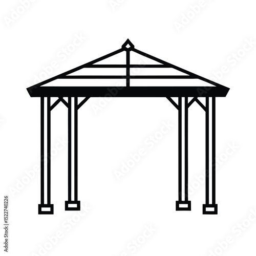 A minimalist black and white gazebo graphic in line art style for design elements