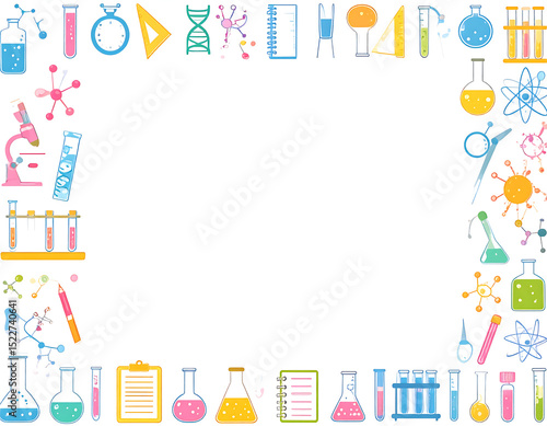 Science Experiment Template Colorful Lab Equipment Border Design