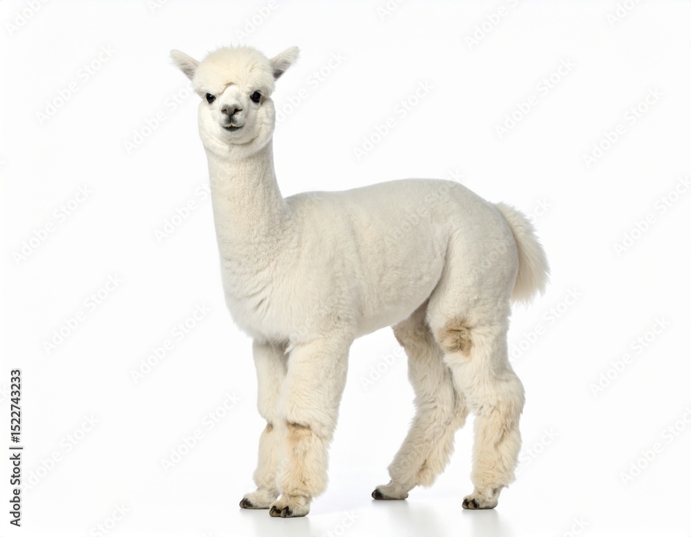 Obraz premium すました顔のアルパカ 白 ポートレート