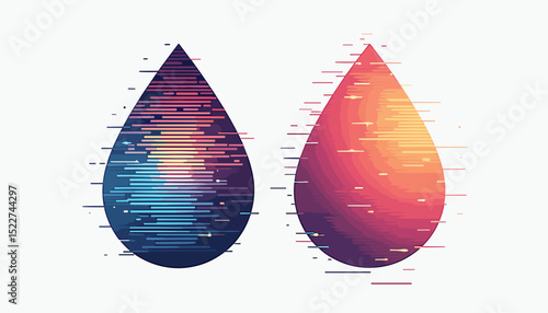 Mirrored teardrop shapes integrated into pixelated sound waves design