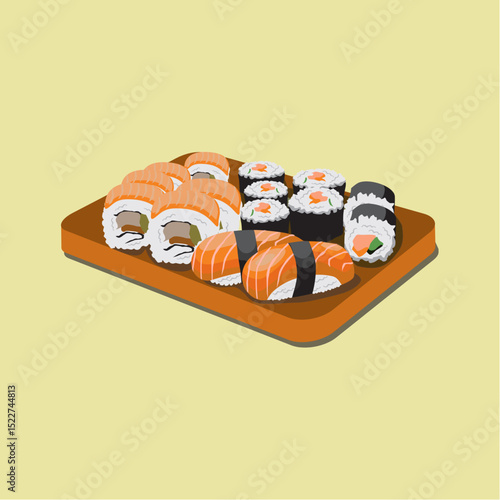Japan Sushi Vektor on the cutting board