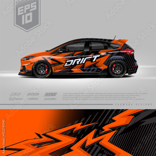 Racing car wrap design vector. Graphic abstract stripe racing background kit designs for wrap vehicle, race car, rally, adventure and livery. Full vector eps 10	
