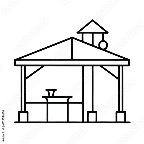 Simple outline drawing of a gazebo with a table inside perfect for outdoor settings or parks