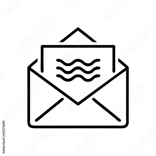 Envelope with letter illustration in simple line art style  