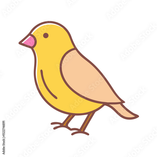 Cartoon canary bird standing with a yellow and pink design  