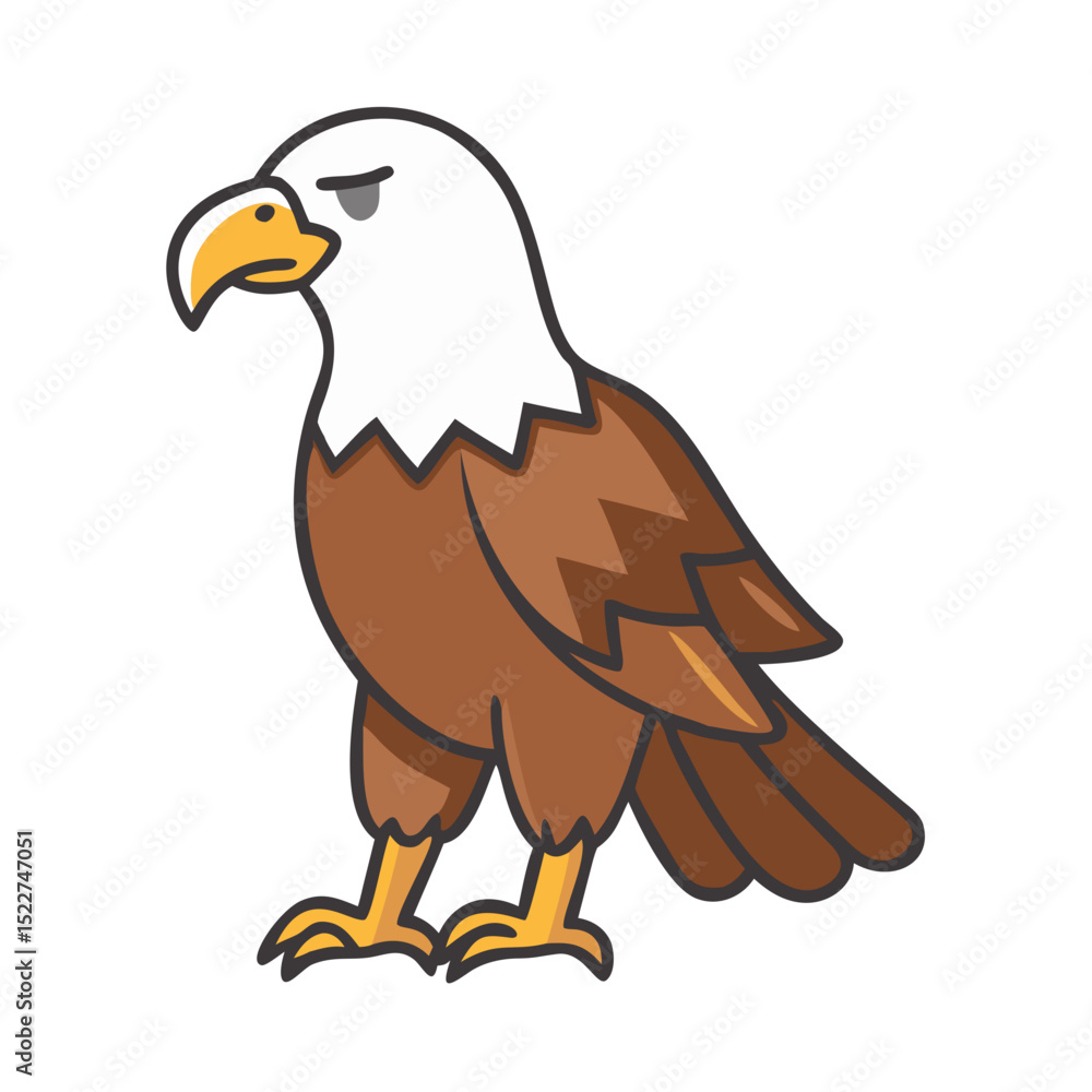 Fototapeta premium Cartoon eagle standing with a serious expression on a white background 
