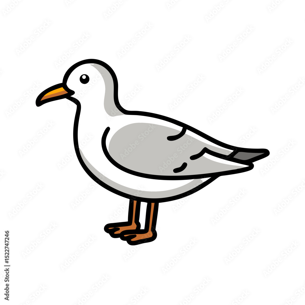 Obraz premium Cartoon seagull standing with a white background 