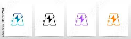 Thunder Electric Power Lines Outlines Initial Letter Logo Design A