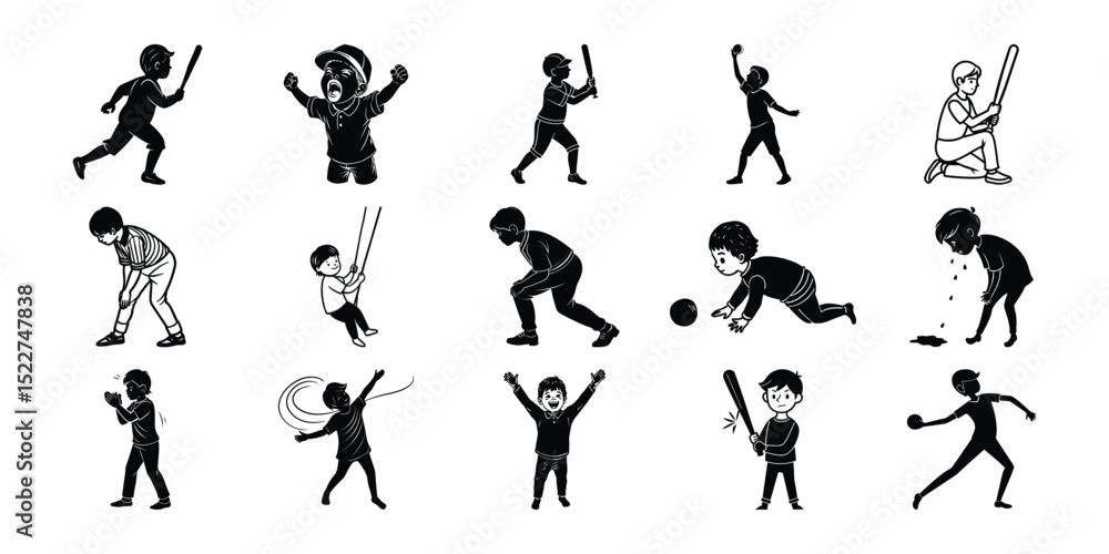 Boys Playing and Jumping Vector Silhouette Bundle – Set 2 Boys Playing and Jumping Vector Silhouette Bundle – Set 2