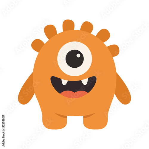Orange Monster icon. Happy Halloween. Funny cartoon kawaii baby character. Smiling face. Cute colorful monsters silhouette. Horns, teeth, eyes, hands. Flat design. Childish style. White background. Ve