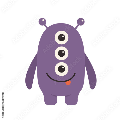 Violet Monster icon. Happy Halloween. Funny cartoon kawaii baby character. Smiling face. Cute colorful monsters silhouette. Horns, teeth, eyes, hands. Flat design. Childish style. White background. Ve