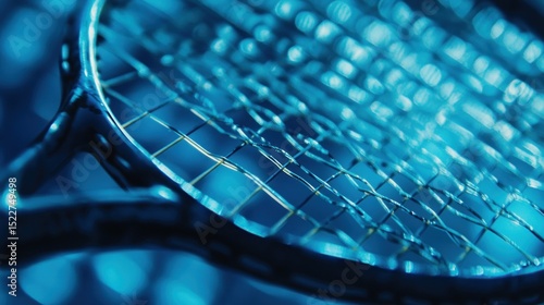 Close-up of a sports racket's stringing