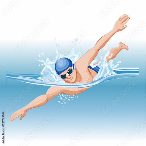 Dynamic Vector of Swimmer Mid-Stroke Underwater – World Championship Race Moment
