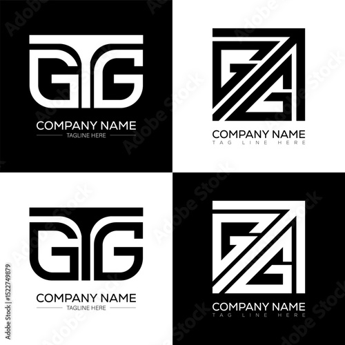 GTG minimalist and classic logo set design. GTG flat and simple style with black and white color variation letter logo set in one artboard.