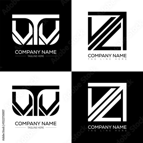 VTV minimalist and classic logo set design. VTV flat and simple style with black and white color variation letter logo set in one artboard.