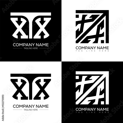 XTX minimalist and classic logo set design. XTX flat and simple style with black and white color variation letter logo set in one artboard.