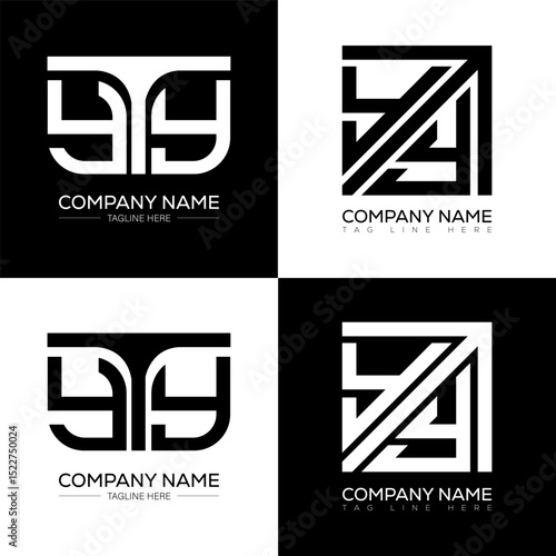 YTY minimalist and classic logo set design. YTY flat and simple style with black and white color variation letter logo set in one artboard.