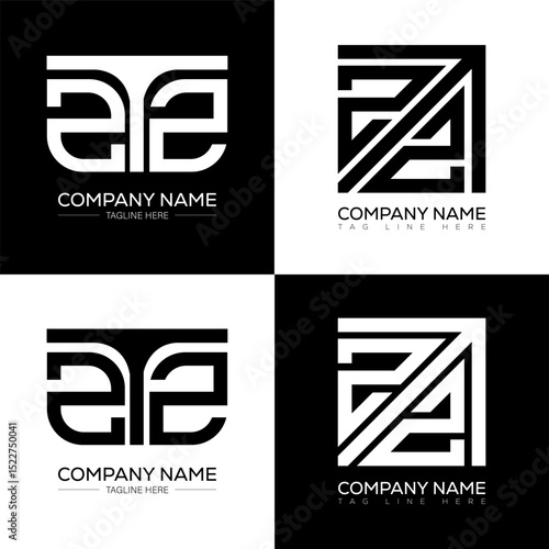 ZTZ minimalist and classic logo set design. ZTZ flat and simple style with black and white color variation letter logo set in one artboard.