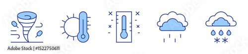 rain, windstorm, thermometer, snow, temperature. Weather forecast Icon vector illustration. Line Duotone style. Editable stroke