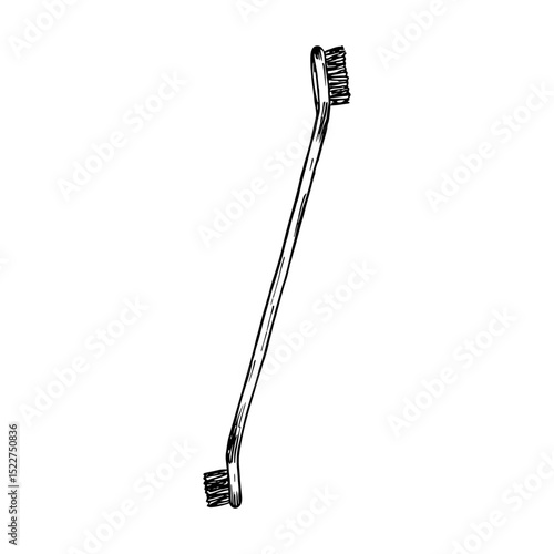 Hand drawn illustration of pet toothbrush in sketch style. Animal dental instruments, oral care, health care. Simple doodle drawing isolated on white backdrop