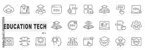 Set of education tech related line icons. Digital, online, smart, learning etc. Editable stroke. Set 3