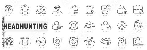 Set of headhunting related line icons. Hiring, recruitment, person etc. Editable stroke. Set 3